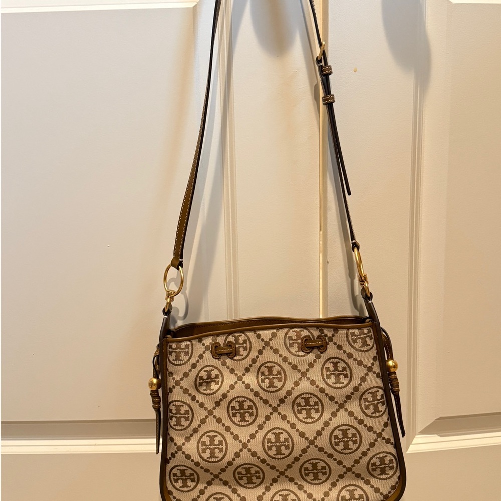 Tory Burch Brown and Tan Crossbody Bag with Diamond Pattern